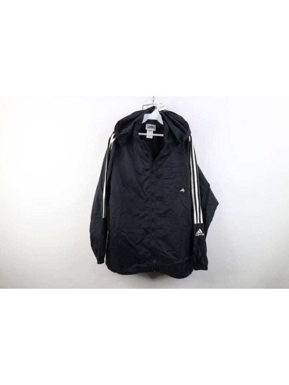 Vtg 90s Adidas Mens Medium Spell Out Hooded Full Zip Windbreaker Jacket Black
